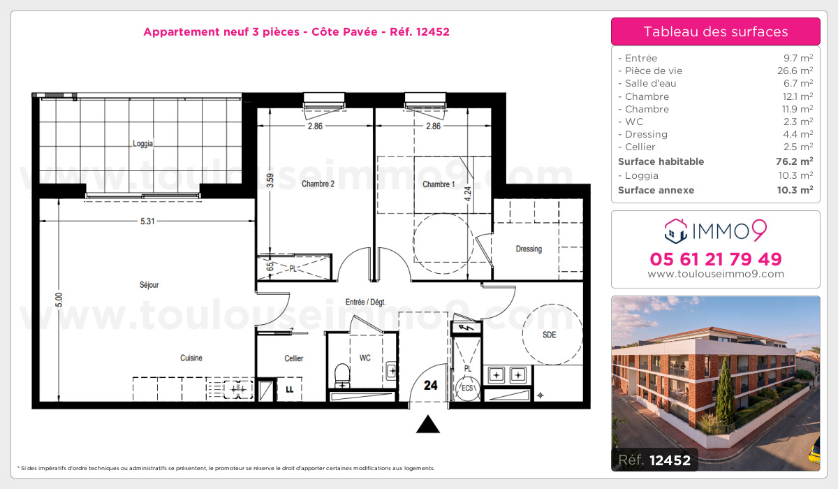 Plan et surfaces, Programme neuf Toulouse : Côte Pavée Référence n° 12452