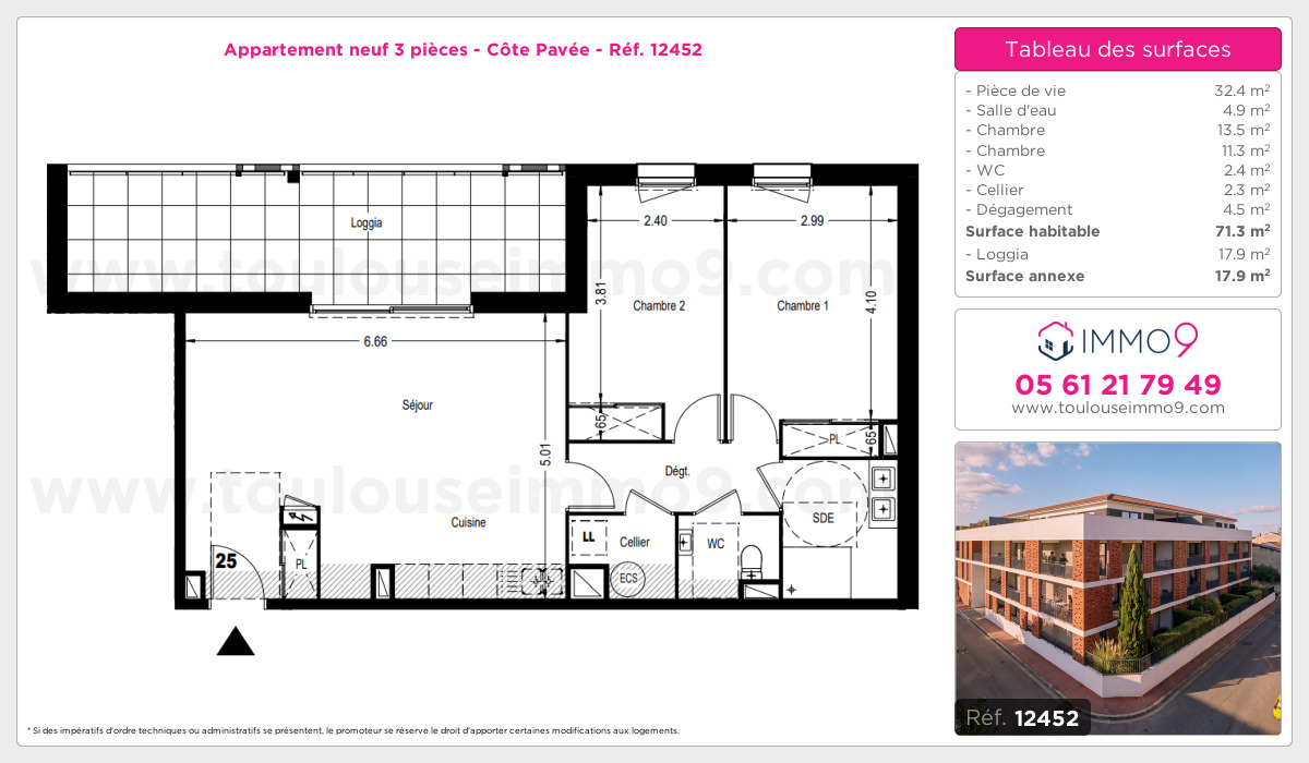 Plan et surfaces, Programme neuf Toulouse : Côte Pavée Référence n° 12452