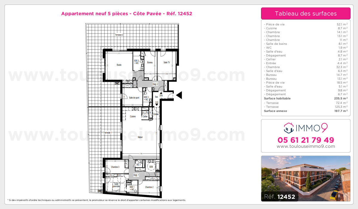 Plan et surfaces, Programme neuf Toulouse : Côte Pavée Référence n° 12452