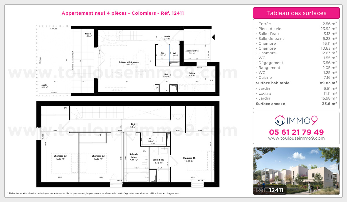 Plan et surfaces, Programme neuf Colomiers Référence n° 12411