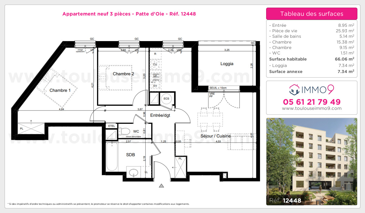 Plan et surfaces, Programme neuf Toulouse : Patte d'Oie Référence n° 12448