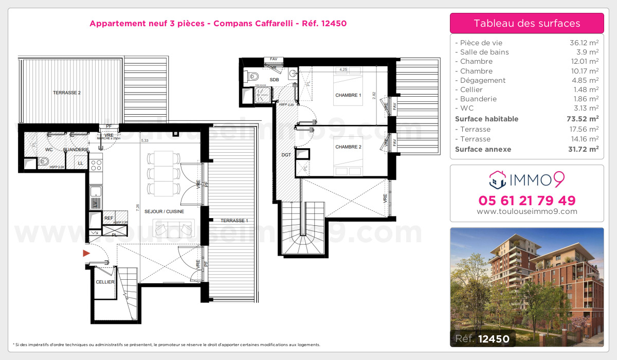 Plan et surfaces, Programme neuf Toulouse : Compans Caffarelli Référence n° 12450