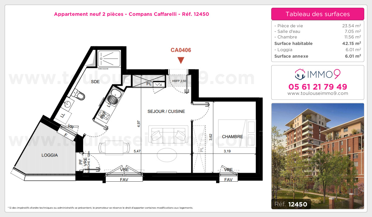 Plan et surfaces, Programme neuf Toulouse : Compans Caffarelli Référence n° 12450