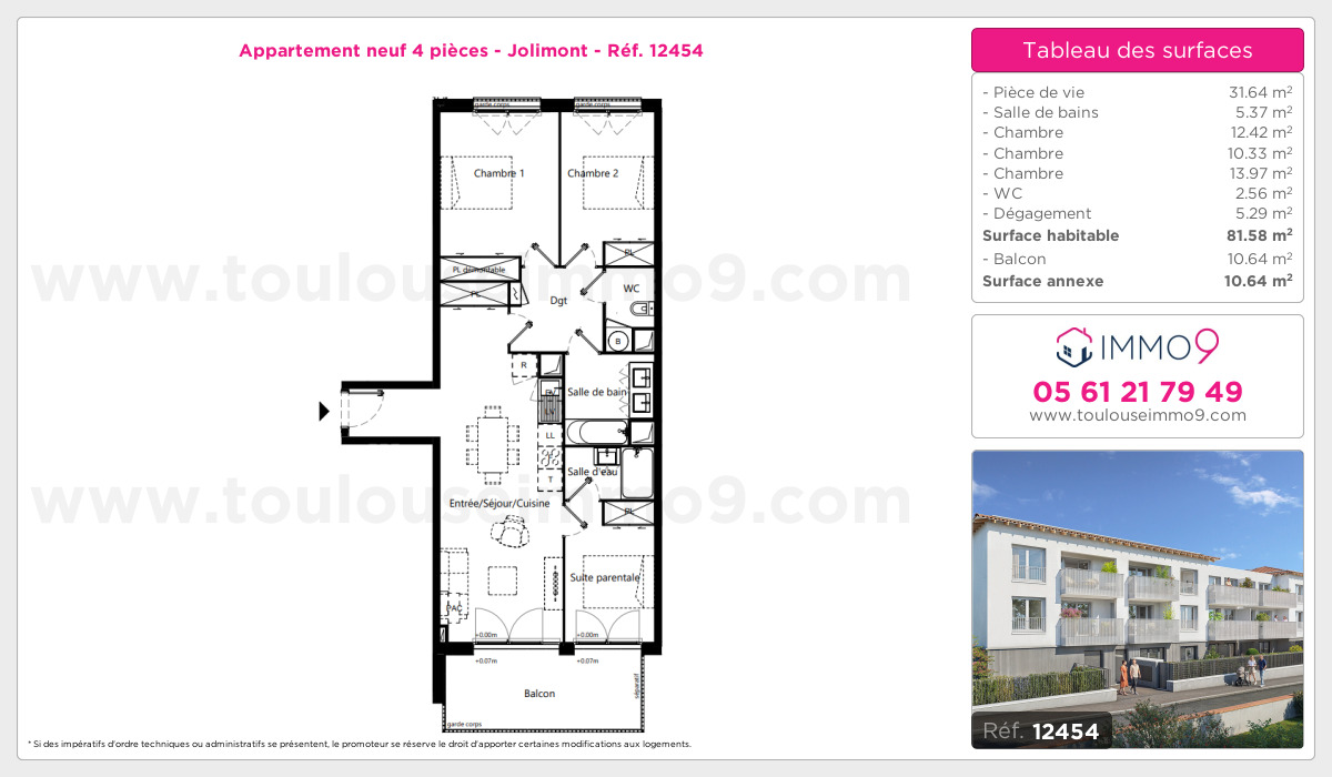 Plan et surfaces, Programme neuf Toulouse : Jolimont Référence n° 12454