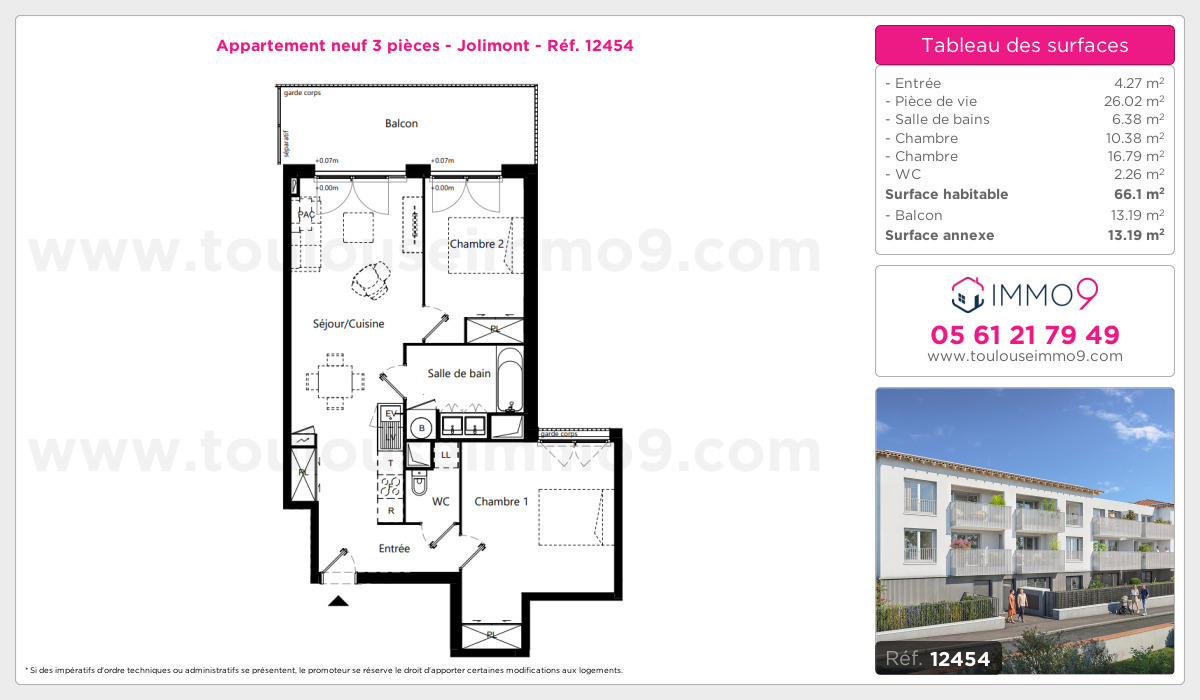 Plan et surfaces, Programme neuf Toulouse : Jolimont Référence n° 12454