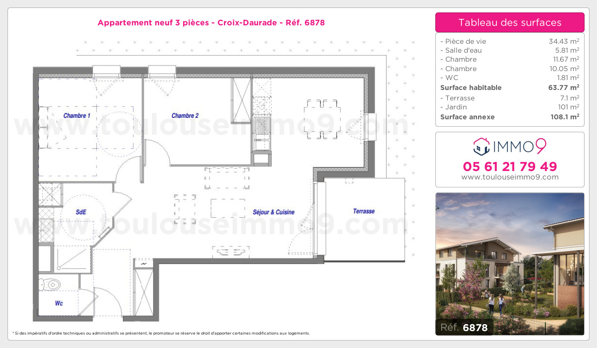 Plan et surfaces, Programme neuf Toulouse : Croix-Daurade Référence n° 6878