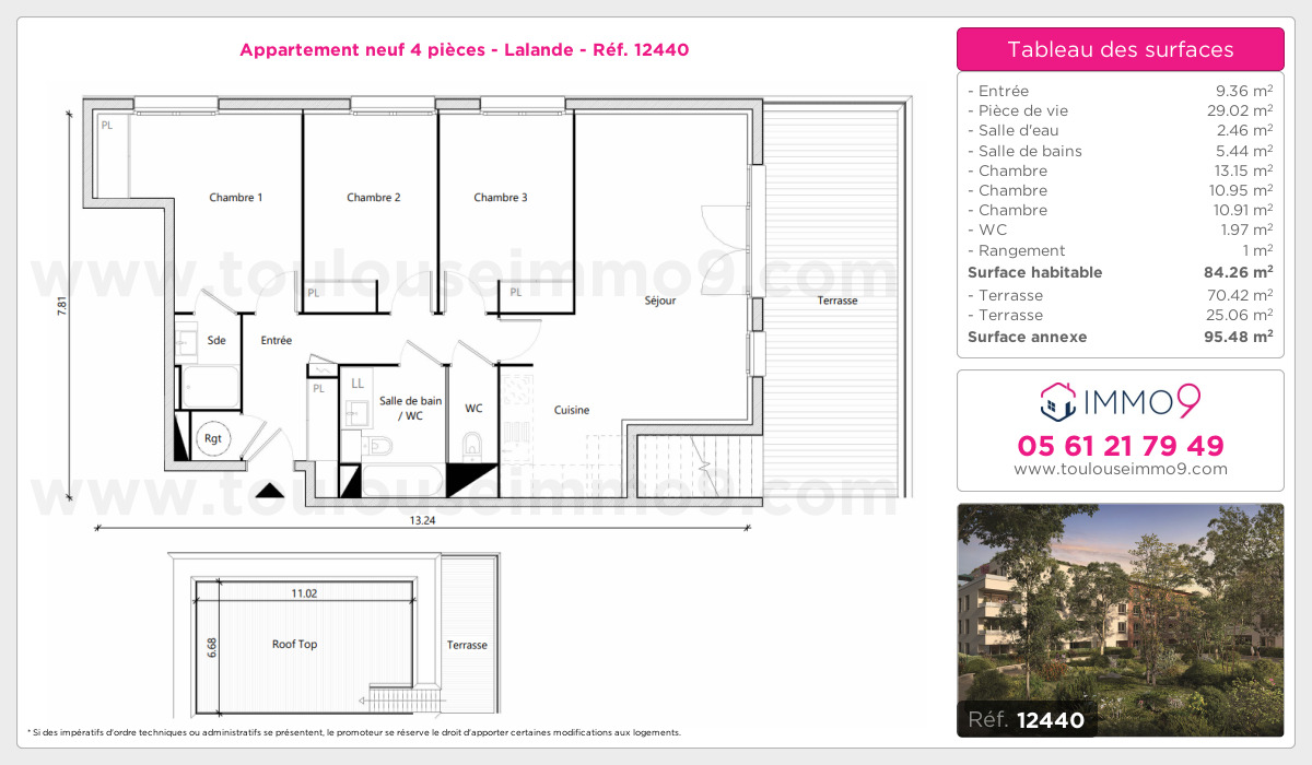 Plan et surfaces, Programme neuf Toulouse : Lalande Référence n° 12440