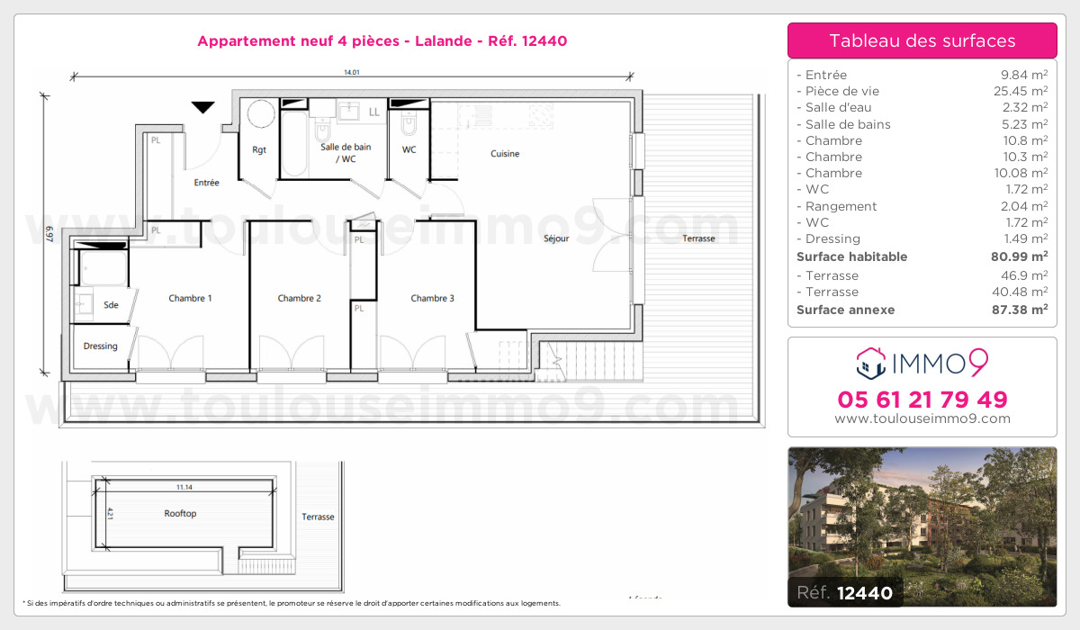Plan et surfaces, Programme neuf Toulouse : Lalande Référence n° 12440