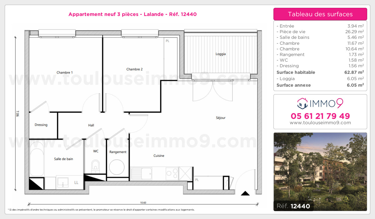 Plan et surfaces, Programme neuf Toulouse : Lalande Référence n° 12440