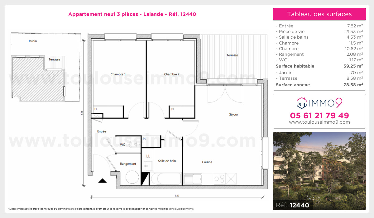 Plan et surfaces, Programme neuf Toulouse : Lalande Référence n° 12440