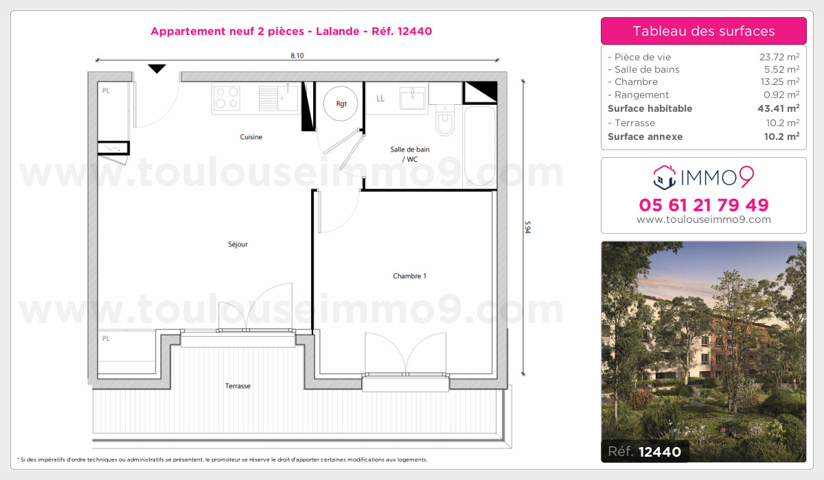 Plan et surfaces, Programme neuf Toulouse : Lalande Référence n° 12440