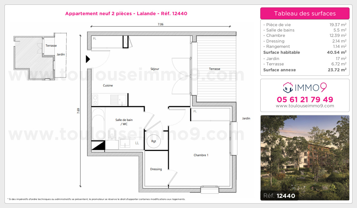 Plan et surfaces, Programme neuf Toulouse : Lalande Référence n° 12440