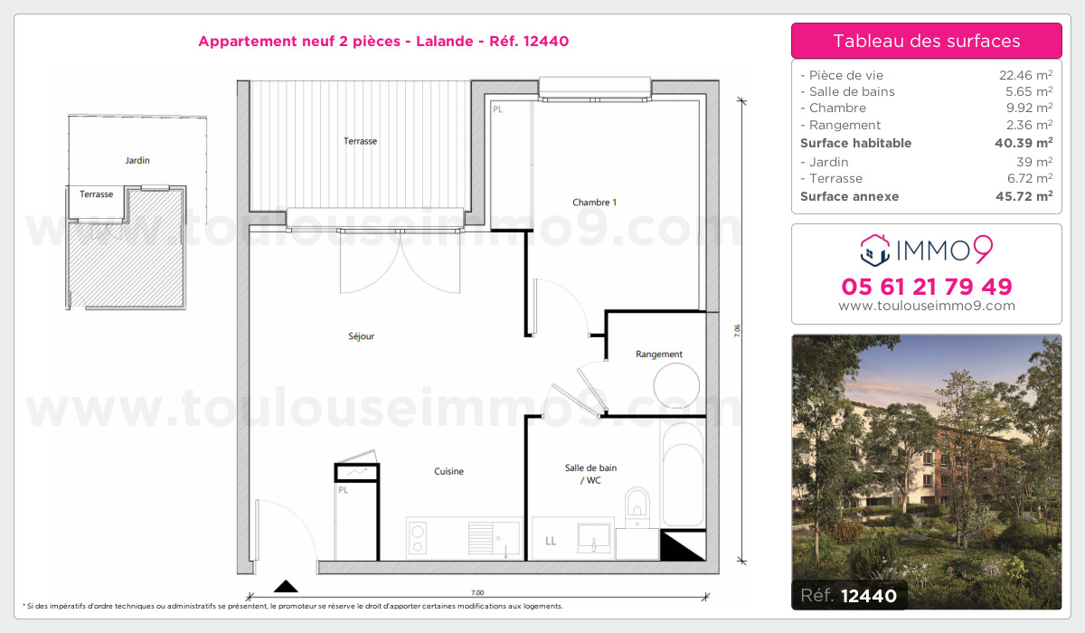 Plan et surfaces, Programme neuf Toulouse : Lalande Référence n° 12440