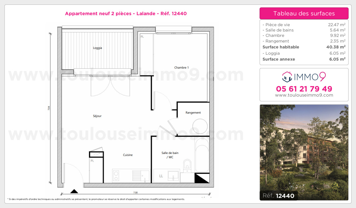 Plan et surfaces, Programme neuf Toulouse : Lalande Référence n° 12440