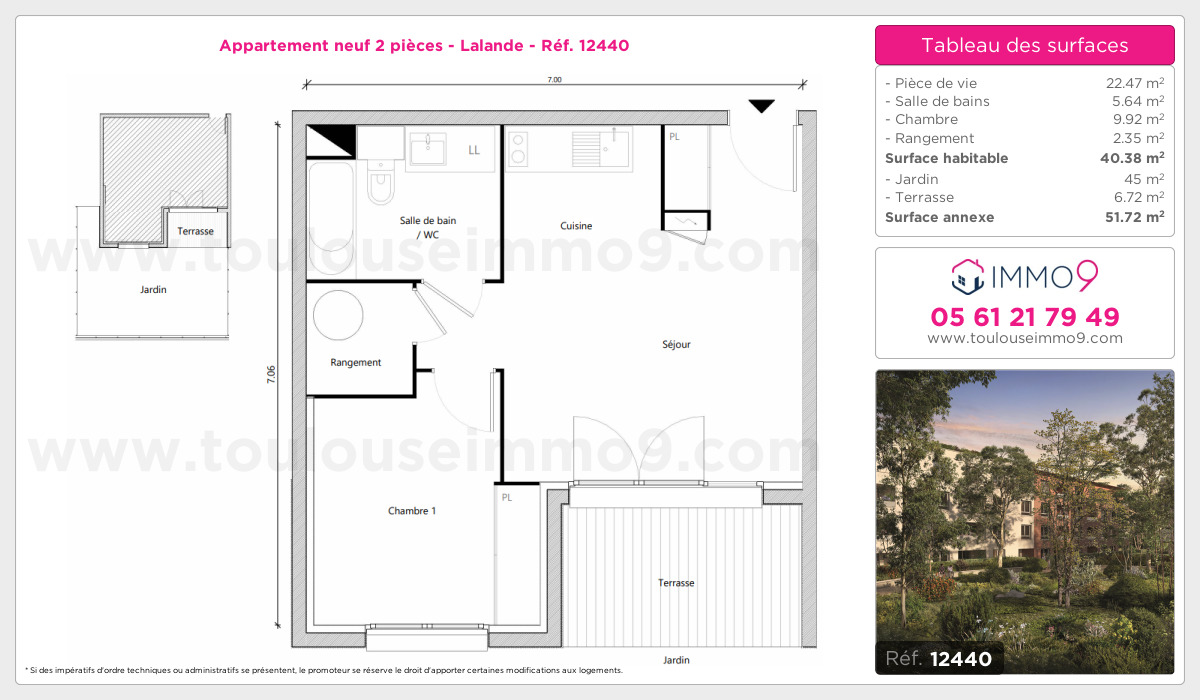 Plan et surfaces, Programme neuf Toulouse : Lalande Référence n° 12440