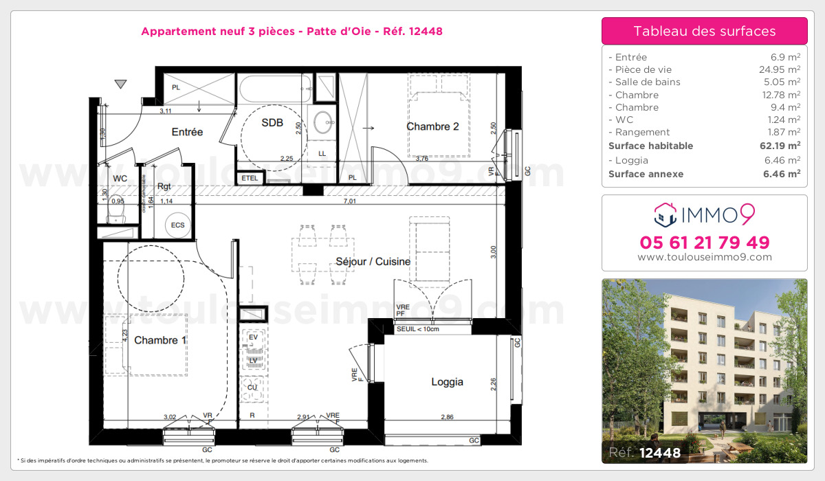 Plan et surfaces, Programme neuf Toulouse : Patte d'Oie Référence n° 12448