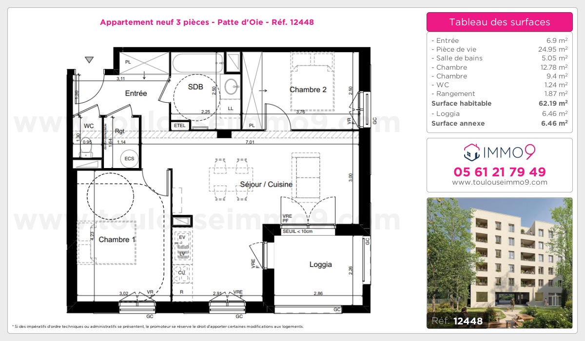 Plan et surfaces, Programme neuf Toulouse : Patte d'Oie Référence n° 12448