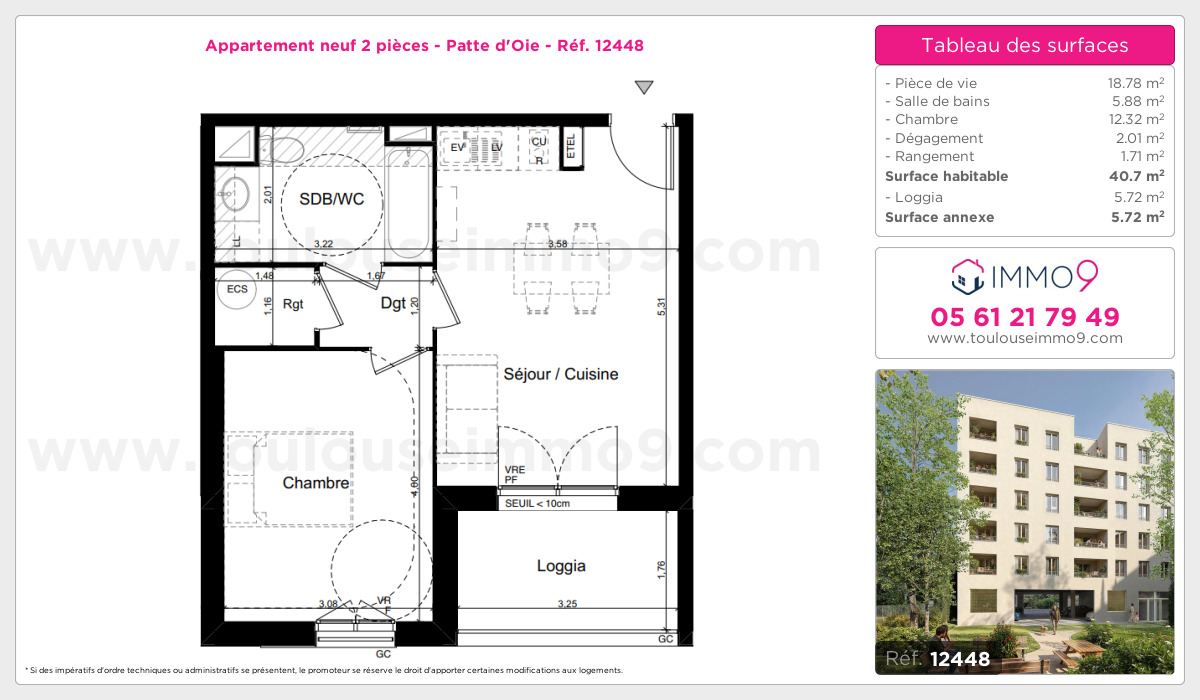 Plan et surfaces, Programme neuf Toulouse : Patte d'Oie Référence n° 12448
