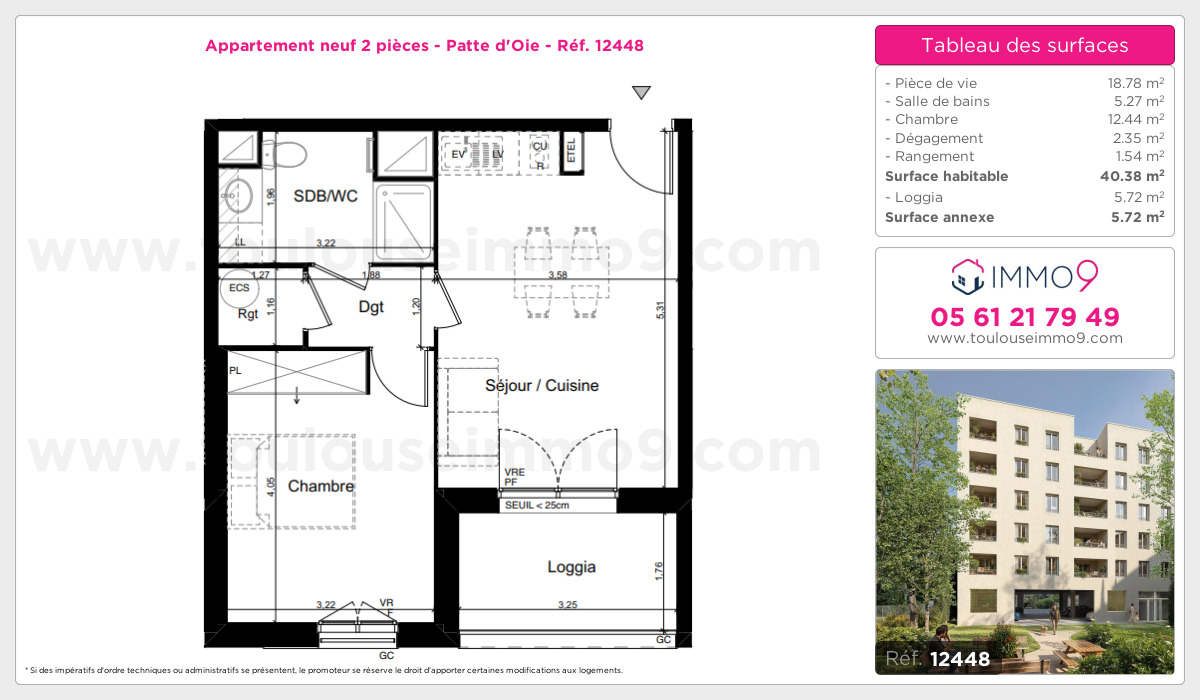 Plan et surfaces, Programme neuf Toulouse : Patte d'Oie Référence n° 12448
