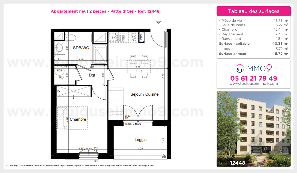 Plan et surfaces, Programme neuf Toulouse : Patte d'Oie Référence n° 12448