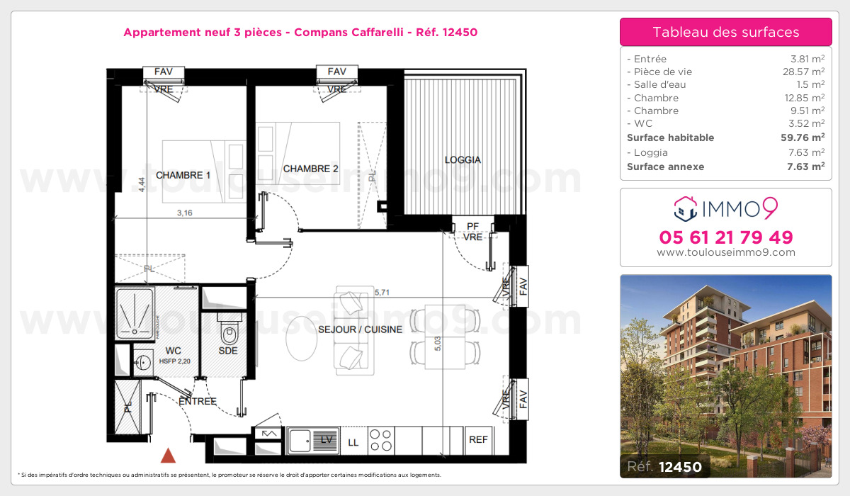 Plan et surfaces, Programme neuf Toulouse : Compans Caffarelli Référence n° 12450