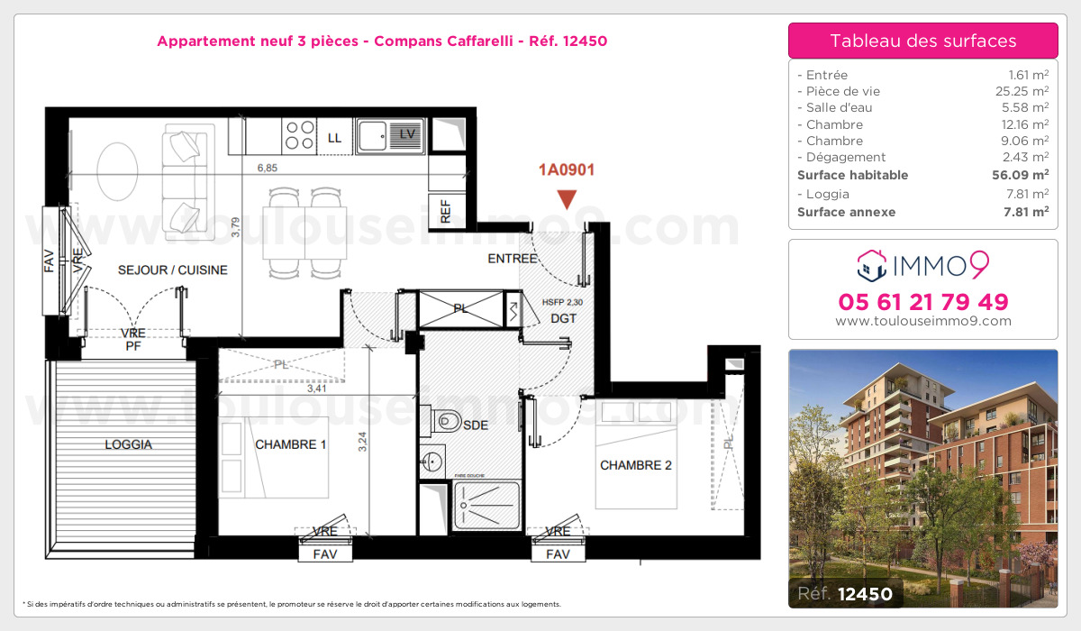 Plan et surfaces, Programme neuf Toulouse : Compans Caffarelli Référence n° 12450