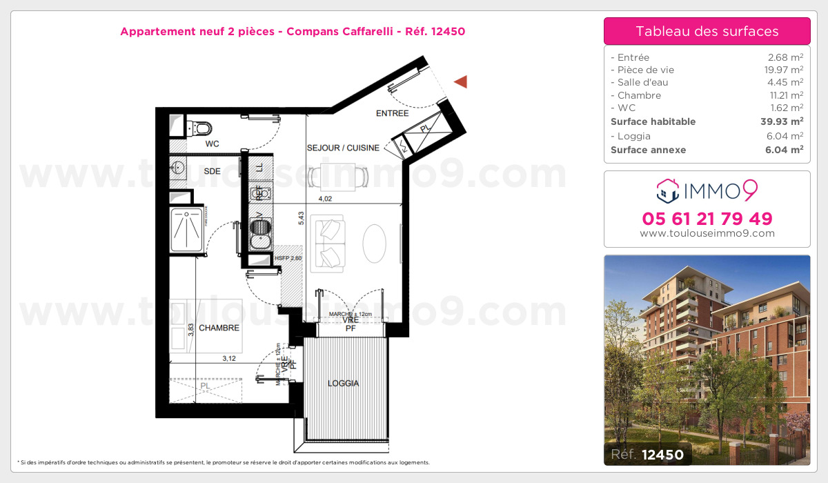 Plan et surfaces, Programme neuf Toulouse : Compans Caffarelli Référence n° 12450