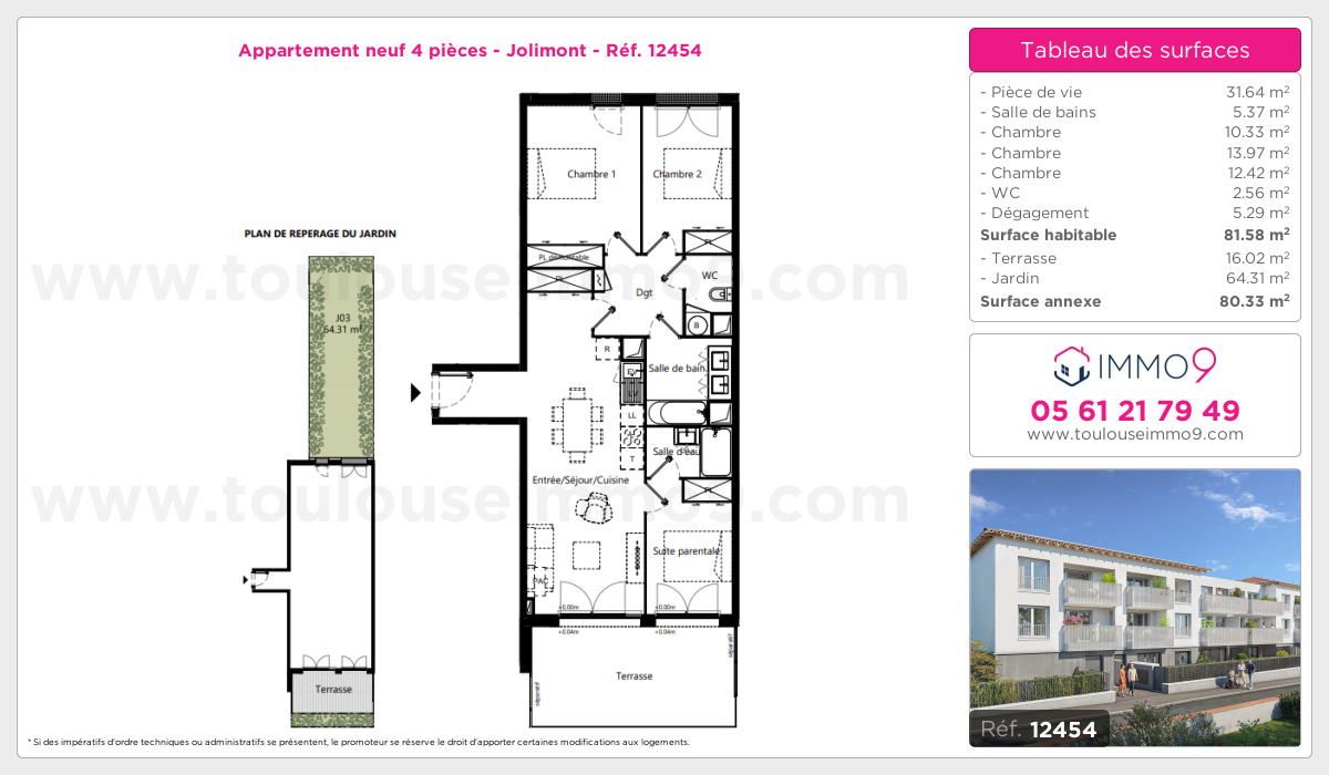 Plan et surfaces, Programme neuf Toulouse : Jolimont Référence n° 12454