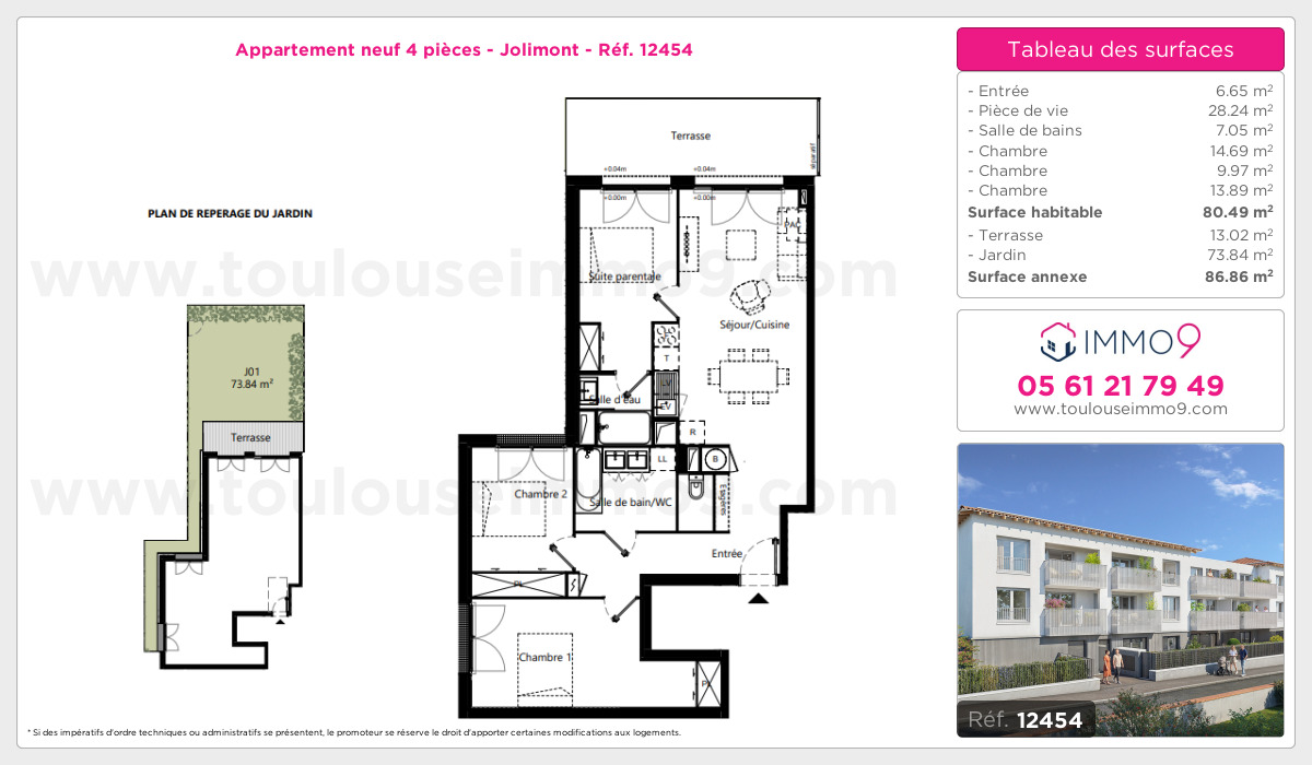 Plan et surfaces, Programme neuf Toulouse : Jolimont Référence n° 12454