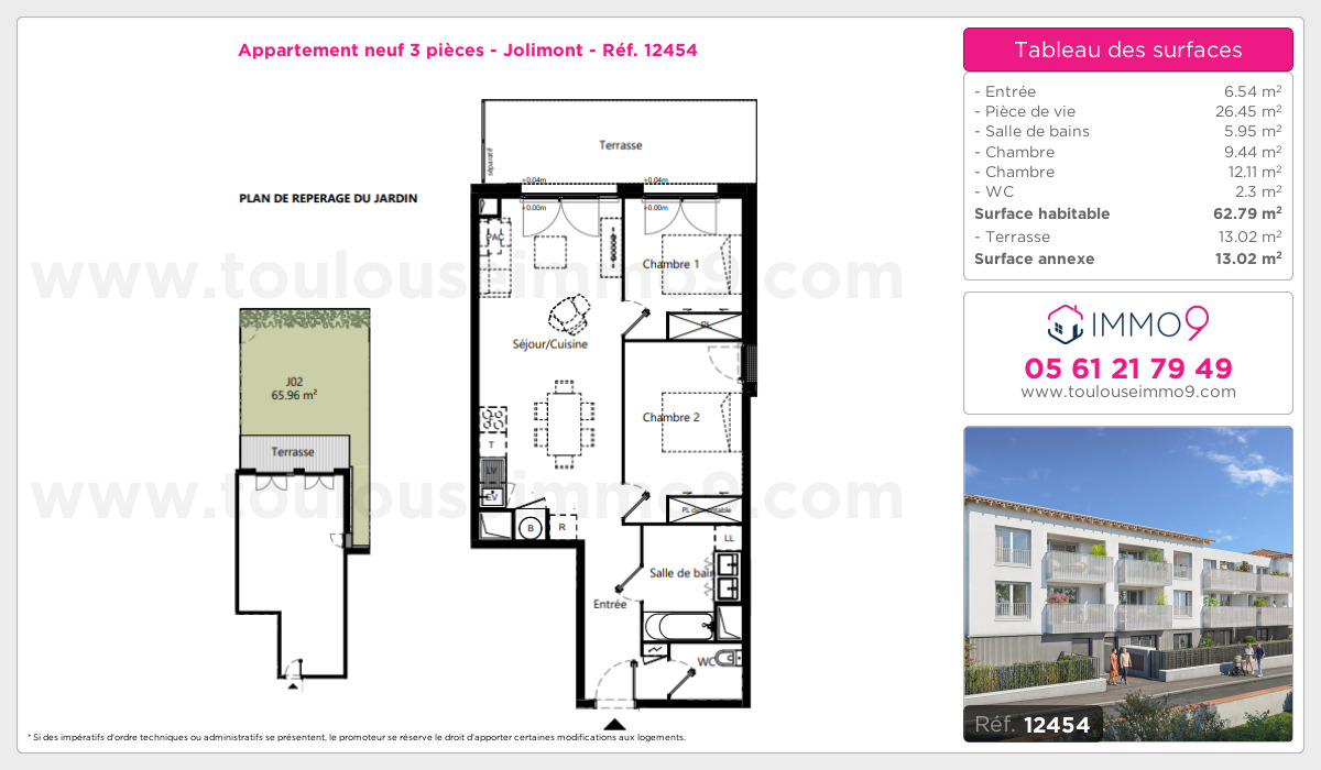 Plan et surfaces, Programme neuf Toulouse : Jolimont Référence n° 12454