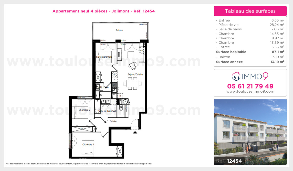 Plan et surfaces, Programme neuf Toulouse : Jolimont Référence n° 12454