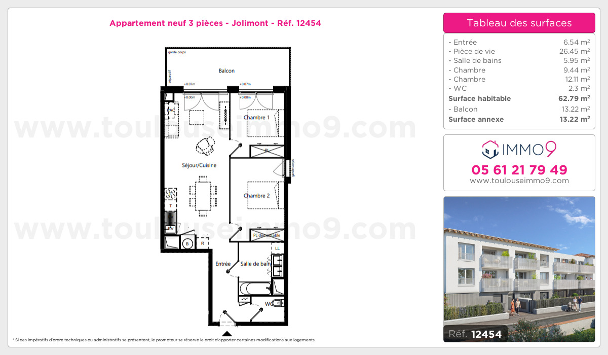 Plan et surfaces, Programme neuf Toulouse : Jolimont Référence n° 12454
