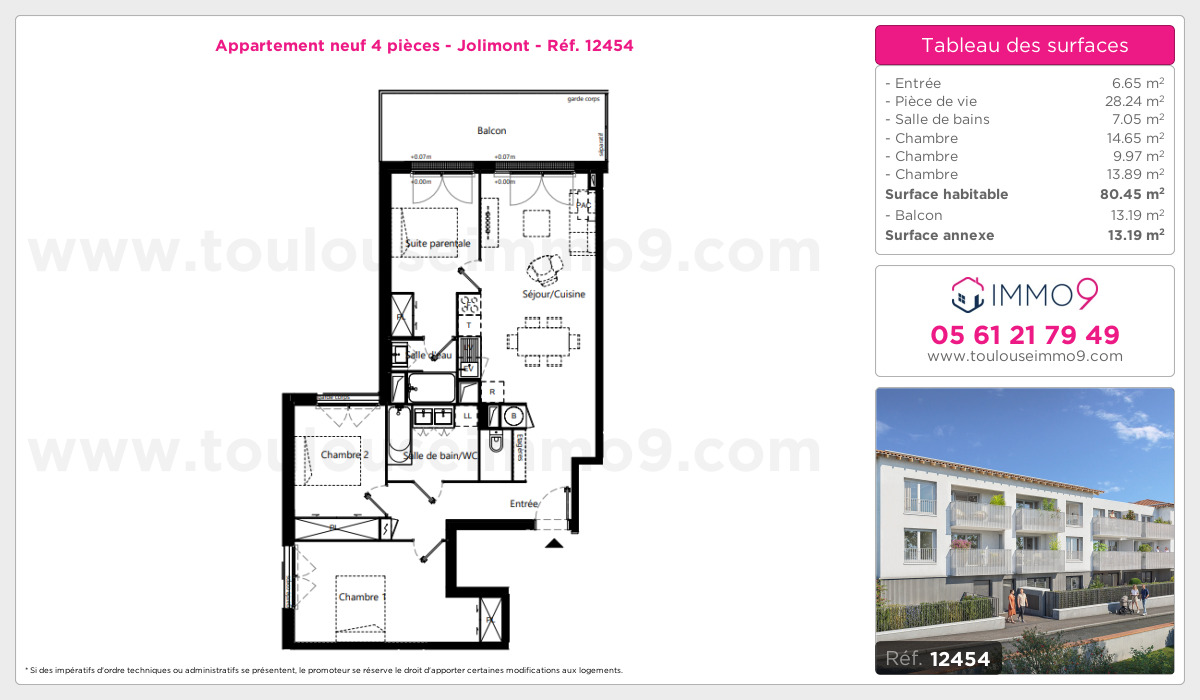 Plan et surfaces, Programme neuf Toulouse : Jolimont Référence n° 12454