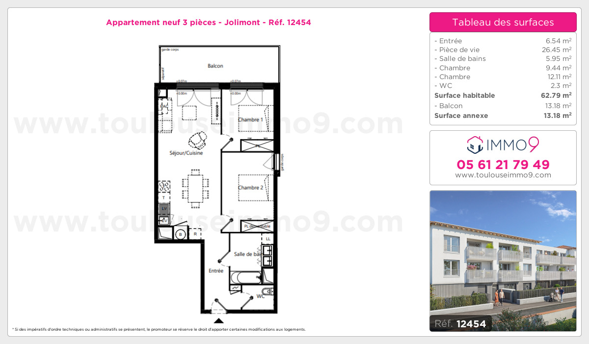 Plan et surfaces, Programme neuf Toulouse : Jolimont Référence n° 12454