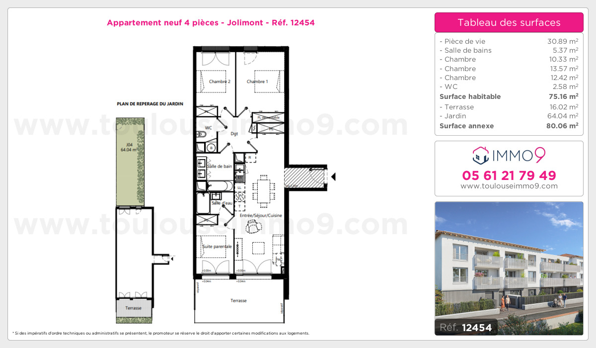 Plan et surfaces, Programme neuf Toulouse : Jolimont Référence n° 12454