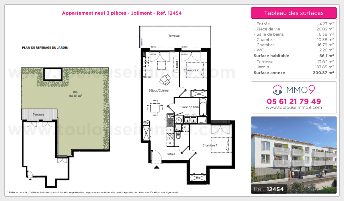 Plan et surfaces, Programme neuf Toulouse : Jolimont Référence n° 12454