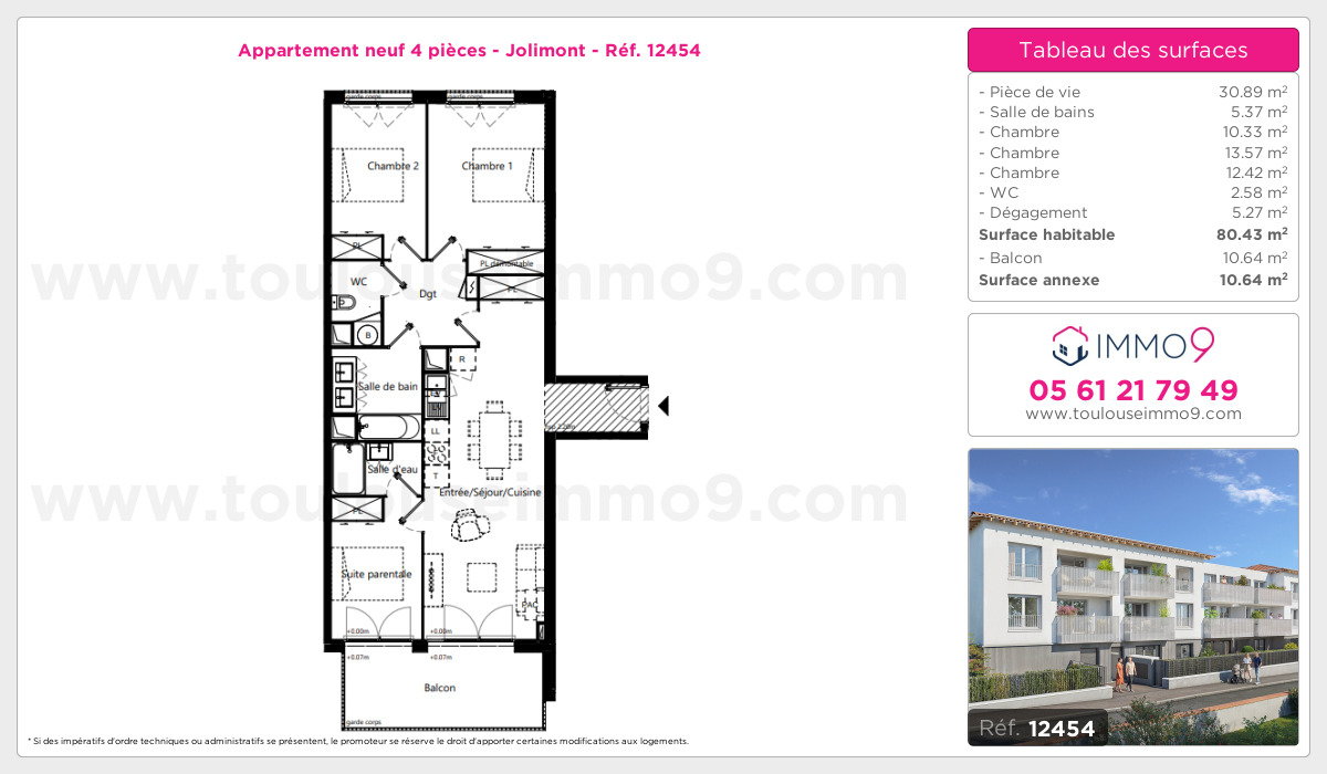 Plan et surfaces, Programme neuf Toulouse : Jolimont Référence n° 12454