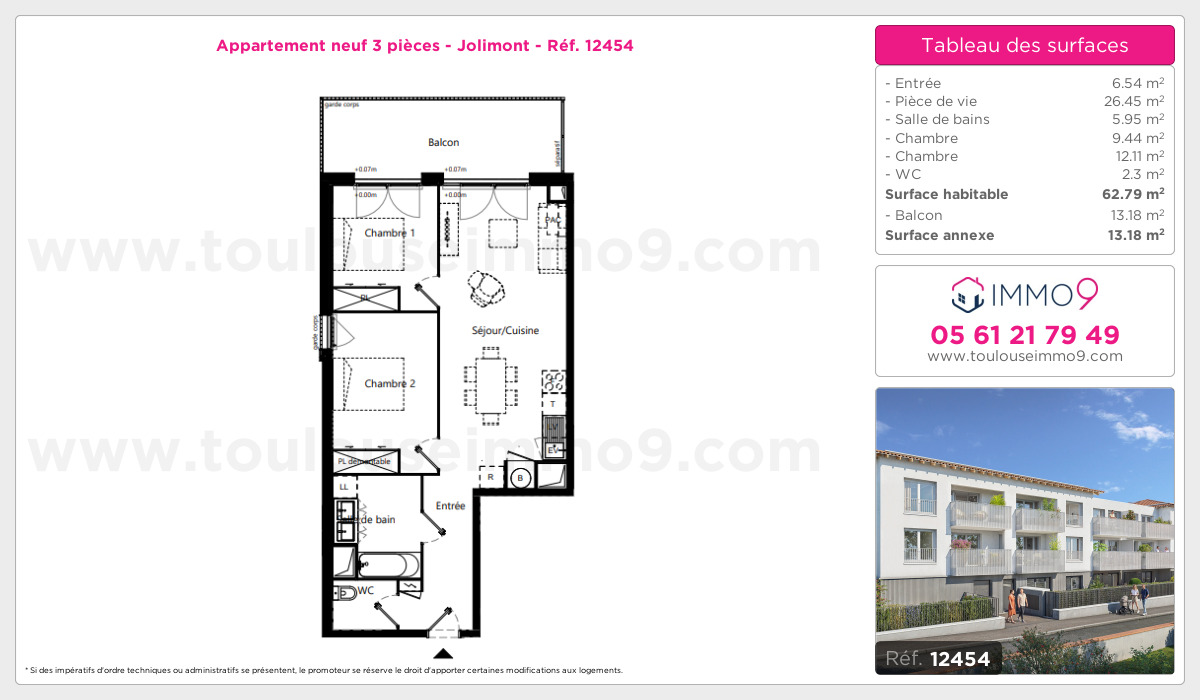 Plan et surfaces, Programme neuf Toulouse : Jolimont Référence n° 12454
