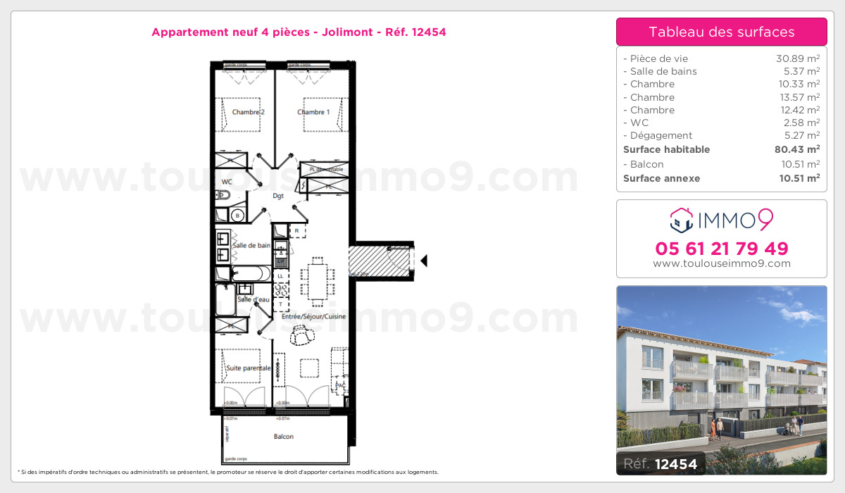 Plan et surfaces, Programme neuf Toulouse : Jolimont Référence n° 12454