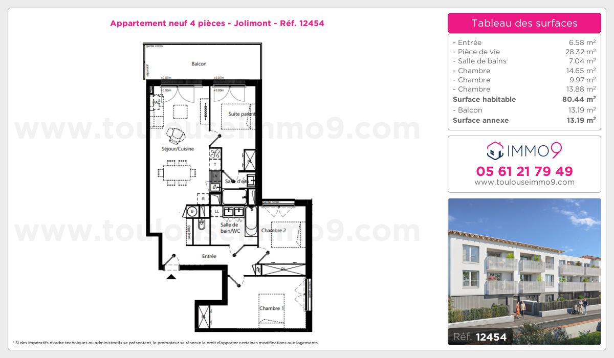 Plan et surfaces, Programme neuf Toulouse : Jolimont Référence n° 12454