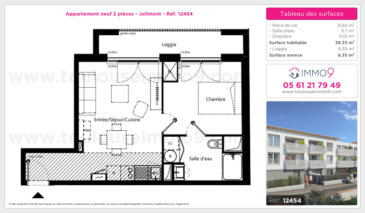 Plan et surfaces, Programme neuf Toulouse : Jolimont Référence n° 12454