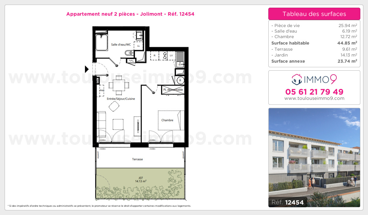 Plan et surfaces, Programme neuf Toulouse : Jolimont Référence n° 12454
