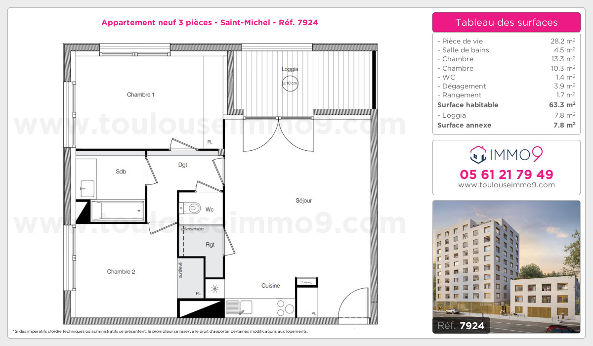 Plan et surfaces, Programme neuf Toulouse : Saint-Michel Référence n° 7924
