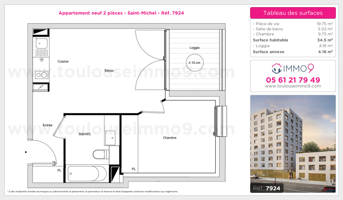 Plan et surfaces, Programme neuf Toulouse : Saint-Michel Référence n° 7924