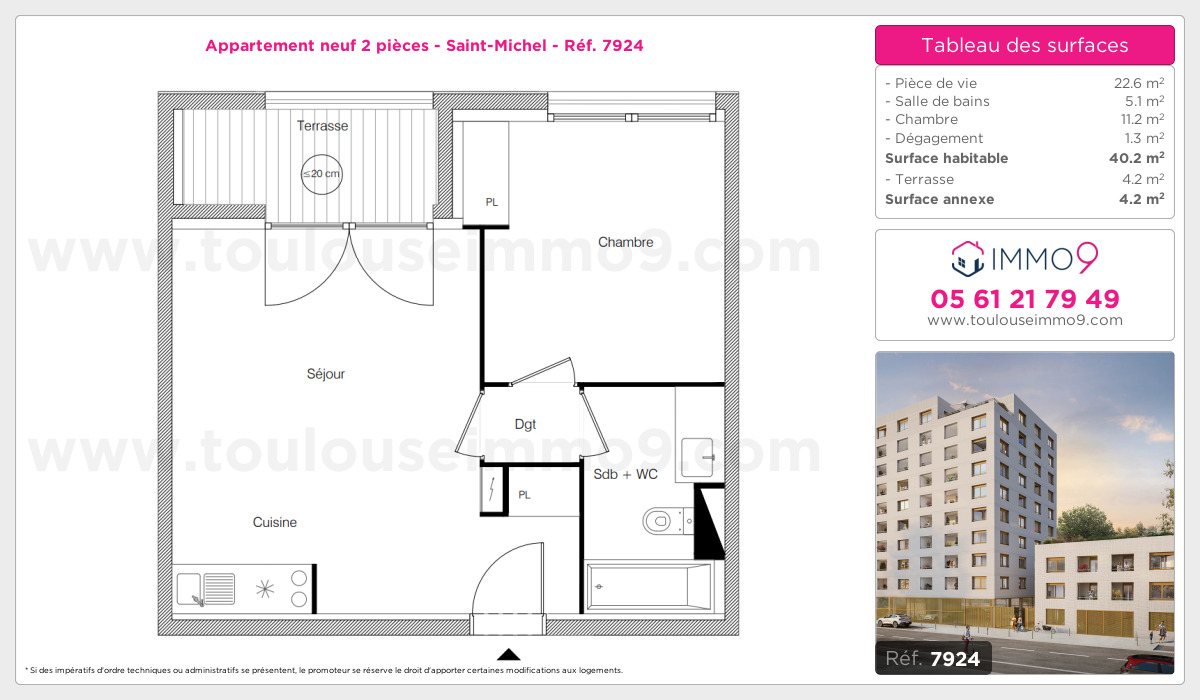 Plan et surfaces, Programme neuf Toulouse : Saint-Michel Référence n° 7924