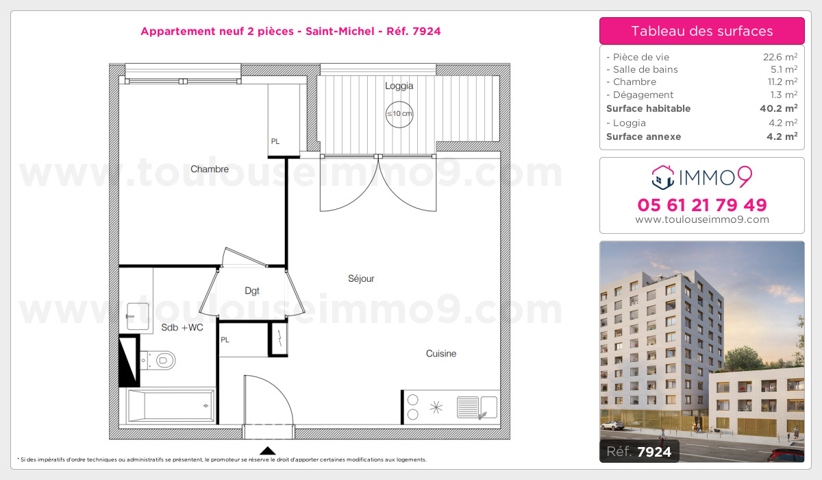 Plan et surfaces, Programme neuf Toulouse : Saint-Michel Référence n° 7924