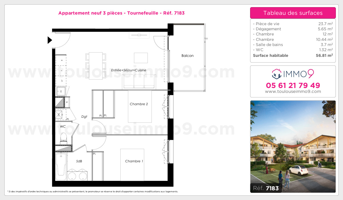Plan et surfaces, Programme neuf Tournefeuille Référence n° 7183